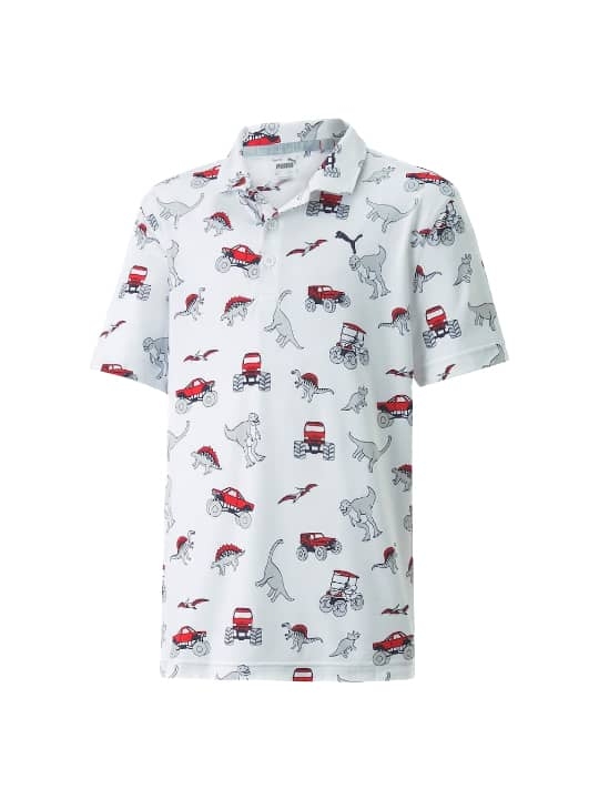 Puma Boys Cloudspun Dino-Mite Polo - Bright White/Ski Patrol